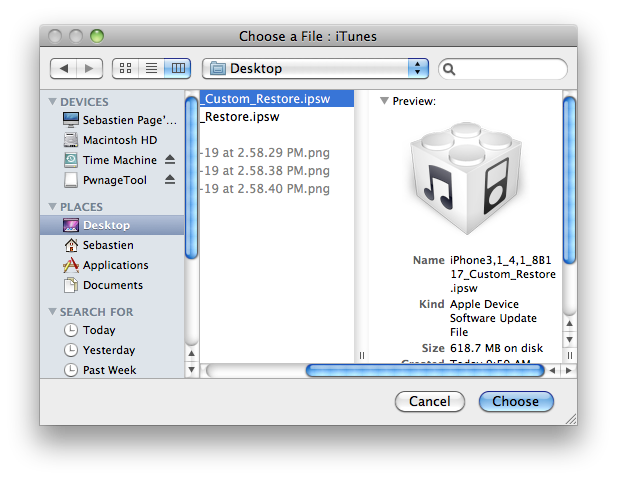 iTunes Choose a File PwnageTool