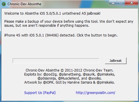 iPhone 4S detected absinthe windows