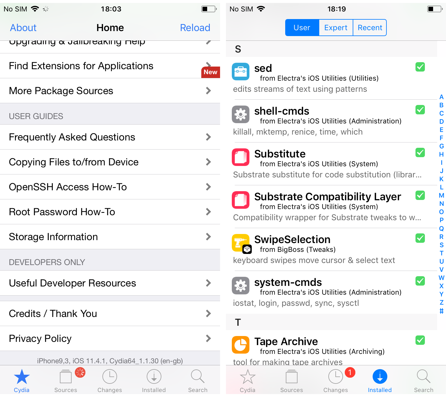 iPhone running iOS 11.4.1 jailbroken
