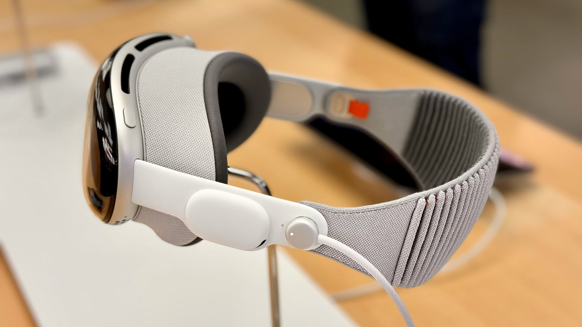 Vision Pro headset in an Apple store.