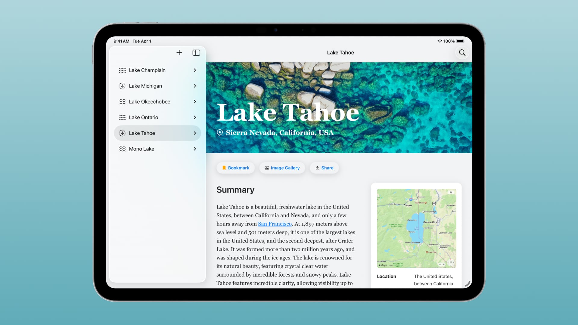 iPad running an app that shows web content.